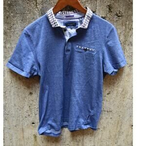 Ted Baker London Blue Polo Shirt with Check Collar - 4 - L